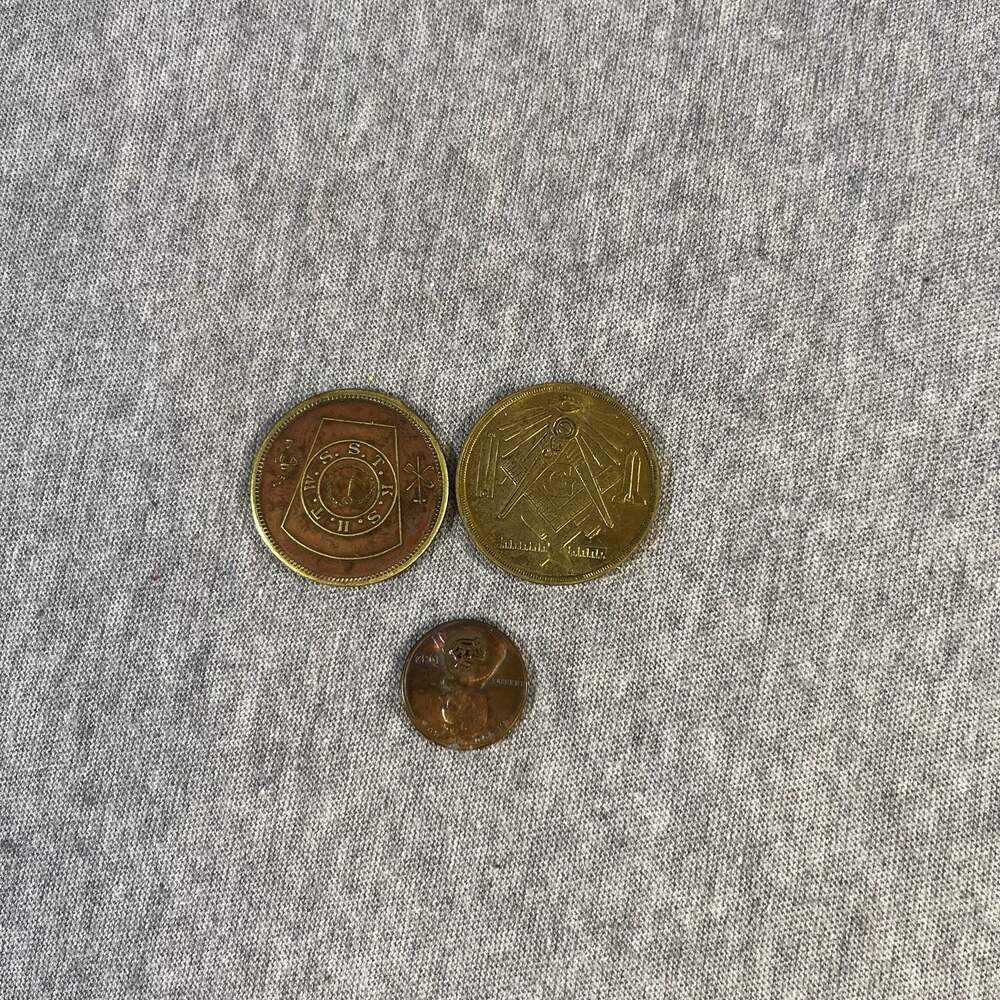 Vintage Masonic Penny & Anniversary Lodge Tokens With Stamped Lincoln Cent